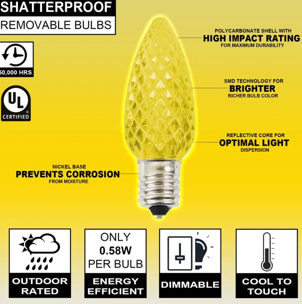 Decorator's Warehouse Case - Yellow C9 Wonderful Faceted (500pcs) > C9 Bulbs|Christmas Decor