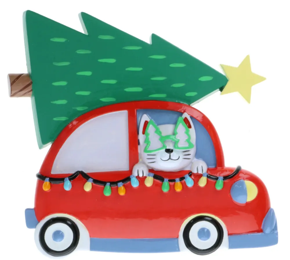 Decorator's Warehouse Cat In Christmas Car Personalizable Ornament > Personalized|Christmas Decor