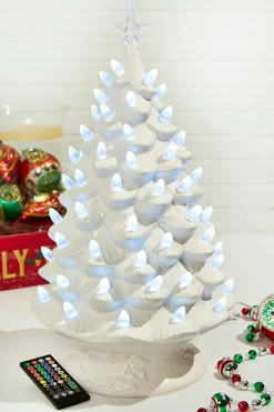 Decorator's Warehouse 24" Ceramic Nostalgic RGB Tree - White > Vintage Christmas Lights|Tabletop & Accent Trees