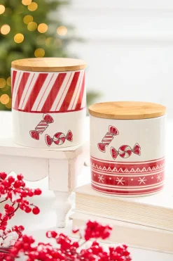 Decorator's Warehouse 4.75" Ceramic Peppermint Candy Canister > Christmas Sale|Christmas Decor