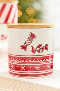 Decorator's Warehouse 4.75" Ceramic Peppermint Candy Canister > Christmas Sale|Christmas Decor