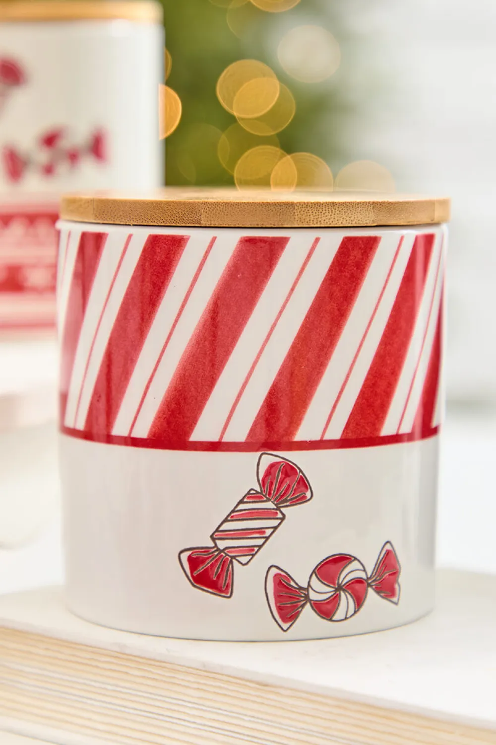 Decorator's Warehouse 4.75" Ceramic Peppermint Candy Canister > Christmas Sale|Christmas Decor