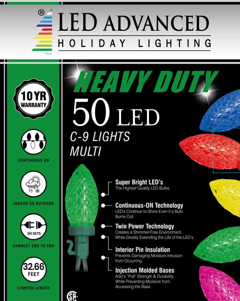 Decorator's Warehouse C9 Faceted Multi 50 LED Light Set > Christmas Tree Lights