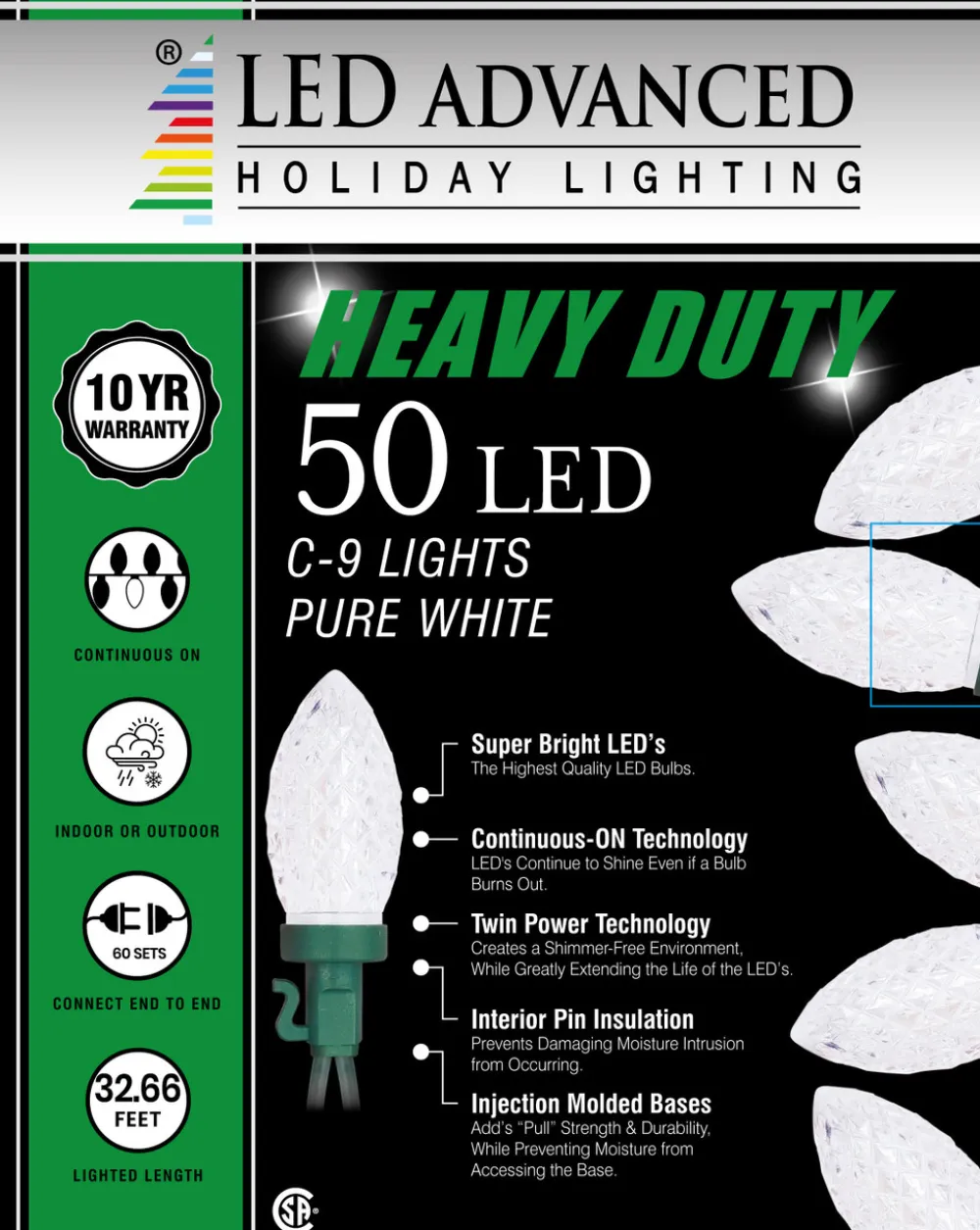 Decorator's Warehouse C9 Faceted Pure White 50 LED Light Set > Christmas Tree Lights