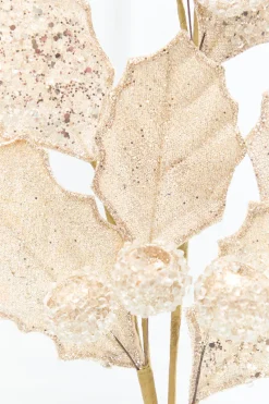 Decorator's Warehouse 27" Champagne Glitter Berry Leaf Spray > Sugar & Spice|Christmas Sprays