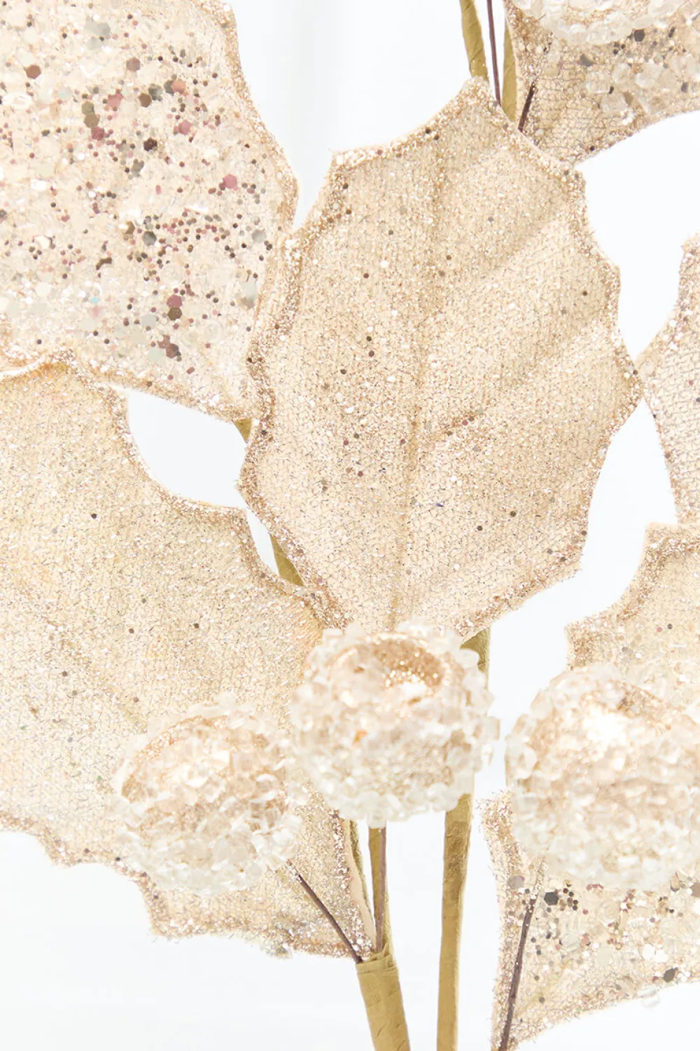 Decorator's Warehouse 27" Champagne Glitter Berry Leaf Spray > Sugar & Spice|Christmas Sprays