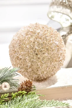Decorator's Warehouse 4" Champagne Glittered Iced Ball Ornament > Christmas Decor|Jewel Tones