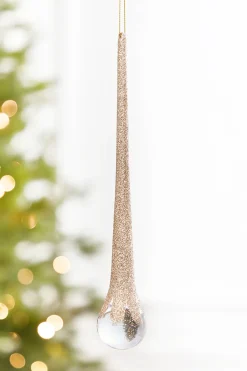 Decorator's Warehouse 10" Champagne Glitter Icicle Ornament > Gold & Champagne|Natural Elegance