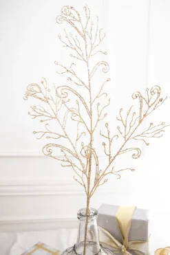 Decorator's Warehouse 34" Champagne Glitter Lace Leaf Spray > Gold & Champagne|Natural Elegance