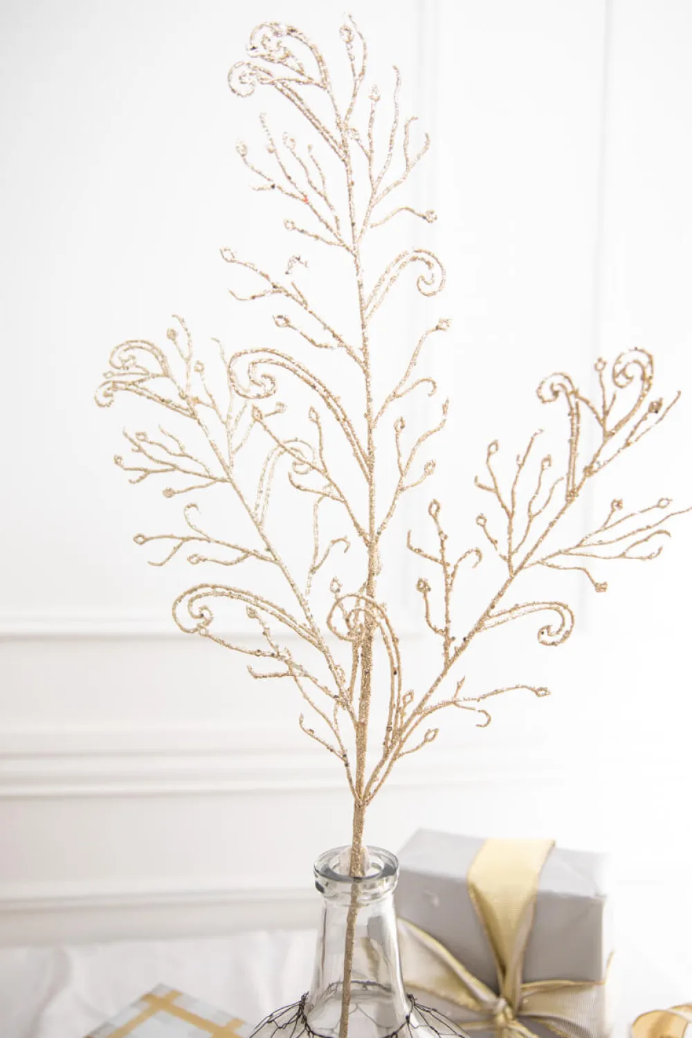 Decorator's Warehouse 34" Champagne Glitter Lace Leaf Spray > Gold & Champagne|Natural Elegance