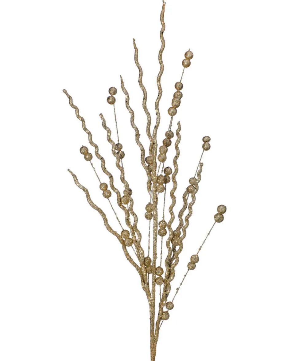 Decorator's Warehouse 37” Champagne Glitter Sequin Curly Willow Ball Christmas Spray > Sugar & Spice|Christmas Sprays
