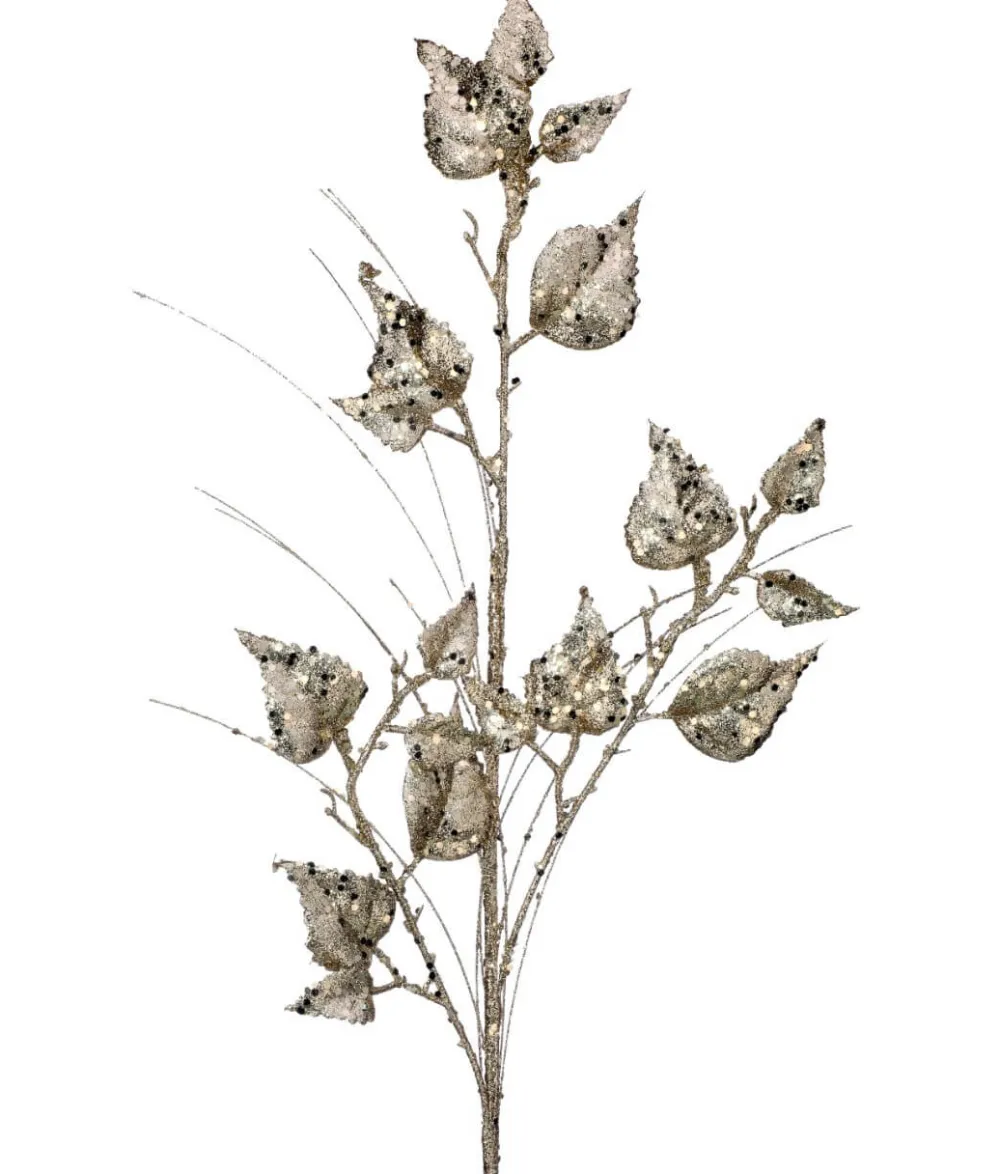 Decorator's Warehouse 30” Champagne Glitter Sequin Rose Leaf Grass Christmas Spray > Gold & Champagne|Natural Elegance