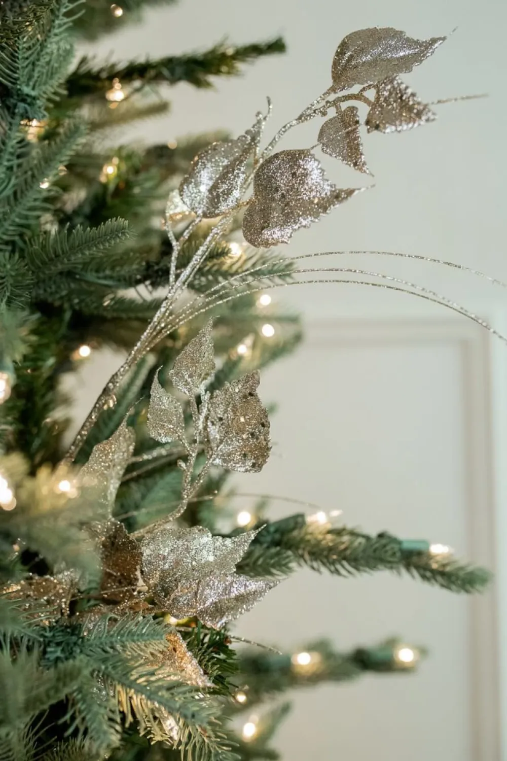 Decorator's Warehouse 30” Champagne Glitter Sequin Rose Leaf Grass Christmas Spray > Gold & Champagne|Natural Elegance