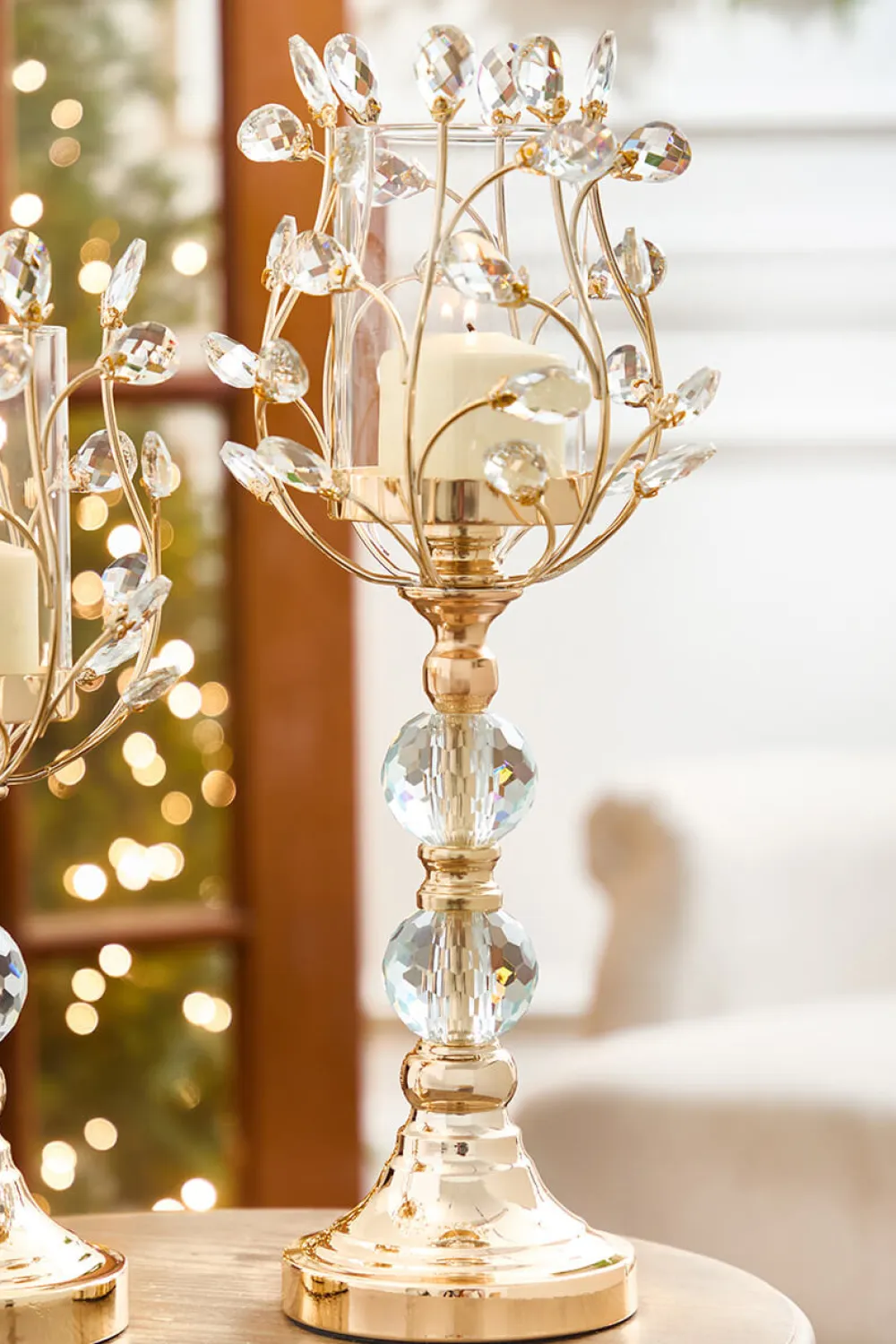 Decorator's Warehouse 19.3" Champagne Jeweled Candle Holder > Christmas Decor|Christmas Accents