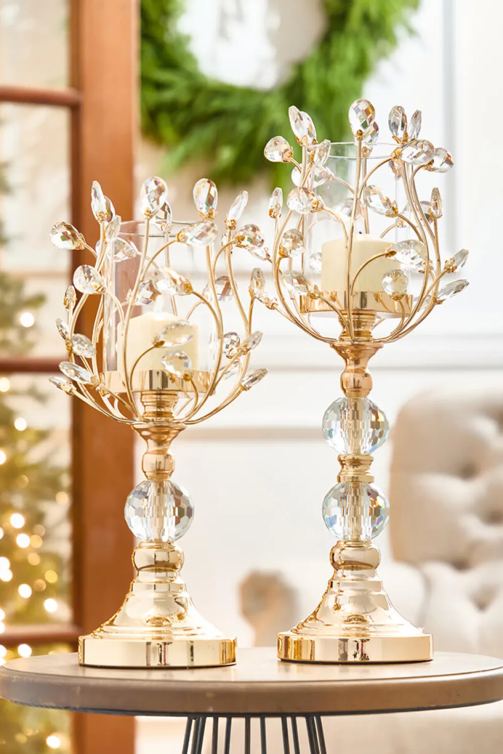 Decorator's Warehouse 19.3" Champagne Jeweled Candle Holder > Christmas Decor|Christmas Accents