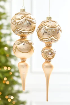 Decorator's Warehouse 11" Champagne & Pearl Trimmed Finial Glass Ornament > Christmas Decor|Natural Elegance