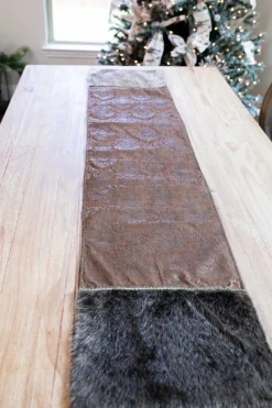 Decorator's Warehouse Chocolate Printed Velvet with Fur Trim Table Runner (15"x72") > Christmas Sale