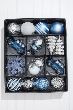 Decorator's Warehouse Christmas Shatterproof 25 Piece Assortment - Silver, Blue > Boxed Sets|Christmas Decor