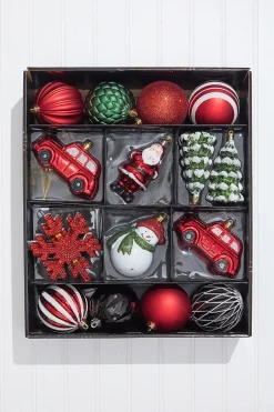 Decorator's Warehouse Christmas Shatterproof 25 Piece Assortment - Red, Green, White > Boxed Sets|Christmas Decor
