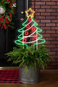 Decorator's Warehouse 44" Christmas Tree Lit Neon Metal Yard Stake > Lit Signs|Christmas Decor