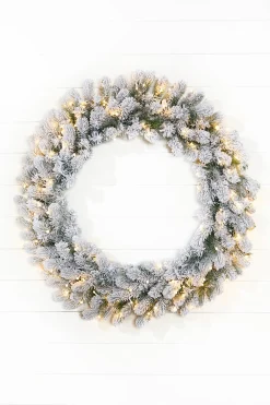 Decorator's Warehouse 36" Classic Flocked Wreath With Warm White LED Lights > 36"|Christmas Decor