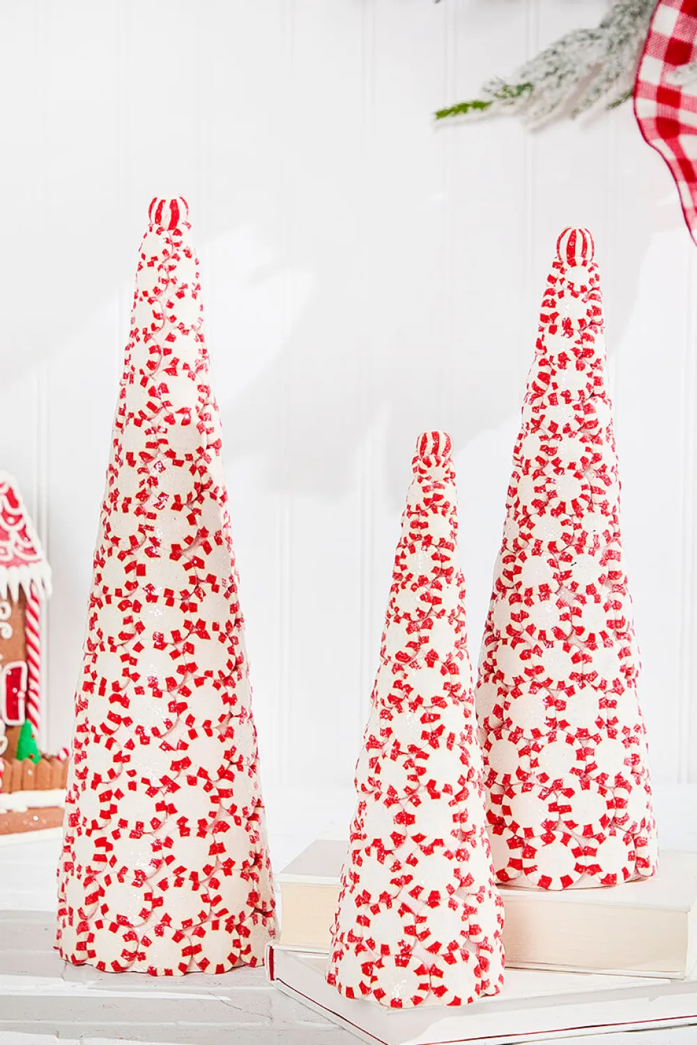 Decorator's Warehouse 10.5" - 16.5" Clay Dough Peppermint Candy Trees - Set Of 3 > Peppermint|Tabletop & Accent Trees