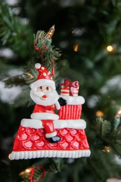 Decorator's Warehouse 4” Clay Santa on Rooftop Ornament > Christmas Decor|Christmas Ornaments