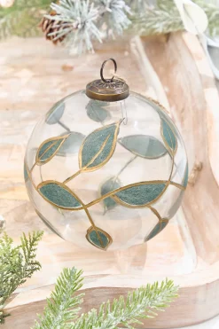 Decorator's Warehouse 5" Clear Glass Ornament with Leaves > Christmas Decor|Christmas Ornaments