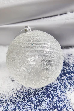 Decorator's Warehouse 4” Clear White Swirl Iced Ball Ornament > Christmas Ornaments|White Christmas