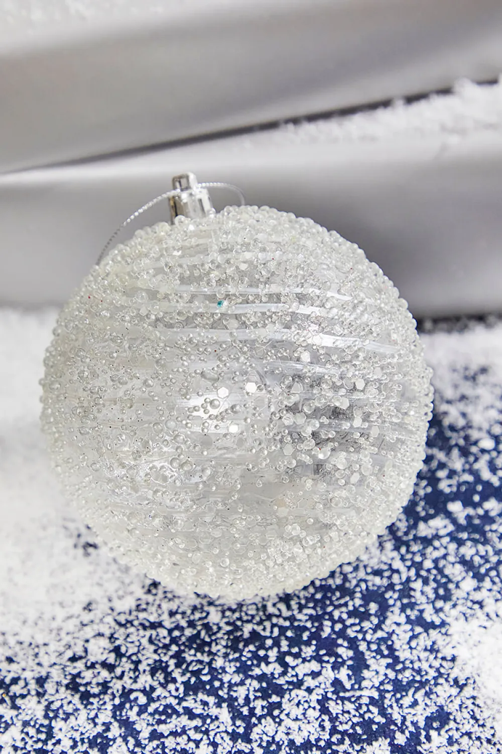 Decorator's Warehouse 4” Clear White Swirl Iced Ball Ornament > Christmas Ornaments|White Christmas