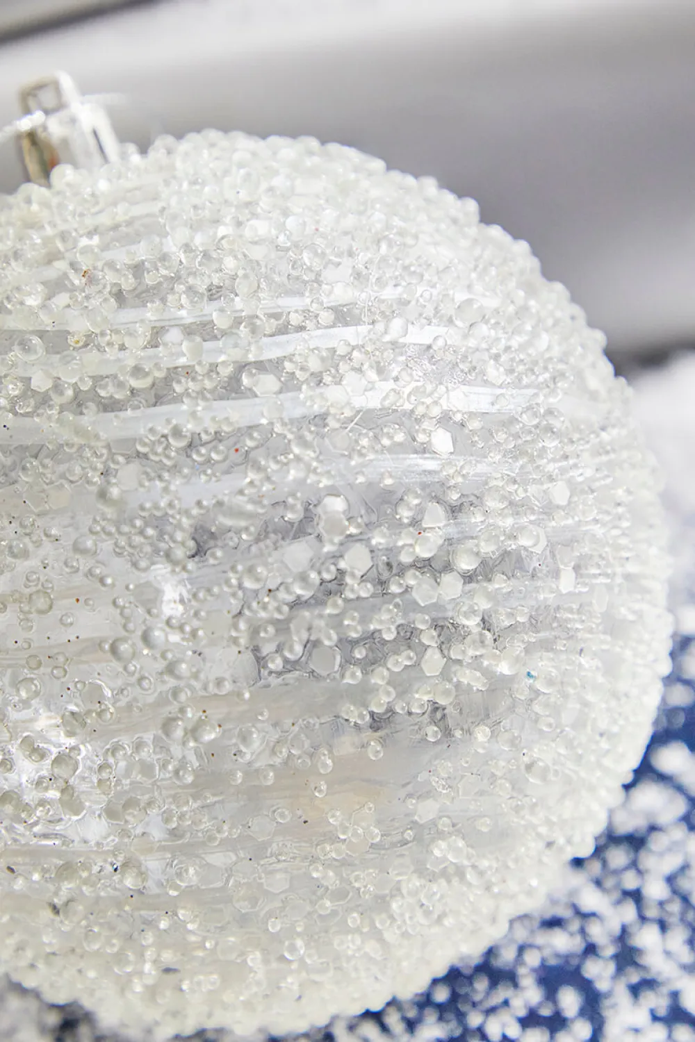 Decorator's Warehouse 4” Clear White Swirl Iced Ball Ornament > Christmas Ornaments|White Christmas