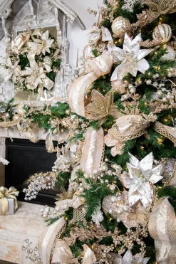 Decorator's Warehouse 10cm Bead Stripe Ball Ornament > White Christmas|Christmas Decor