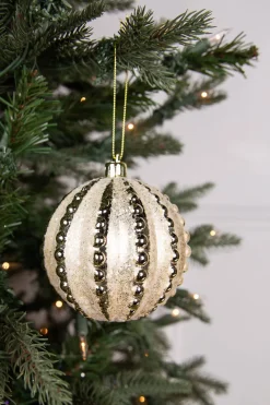 Decorator's Warehouse 10cm Bead Stripe Ball Ornament > White Christmas|Christmas Decor
