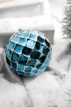 Decorator's Warehouse 12 CM Blue Chrome Honeycombed Ball Ornament > Christmas Sale|Christmas Decor