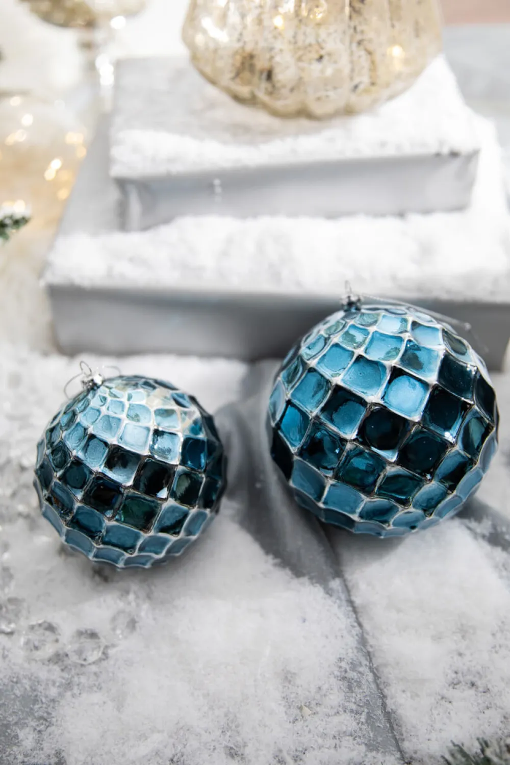 Decorator's Warehouse 10 CM Blue Chrome Honeycombed VP Ball Ornament > Christmas Sale|Christmas Decor