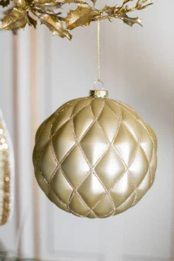 Decorator's Warehouse 15 CM Champagne Matte Glitter Net Ball Ornament > Christmas Decor|Natural Elegance