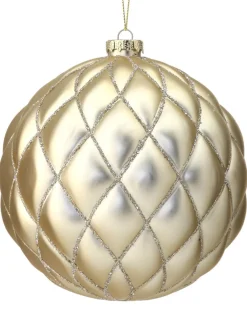 Decorator's Warehouse 15 CM Champagne Matte Glitter Net Ball Ornament > Christmas Decor|Natural Elegance