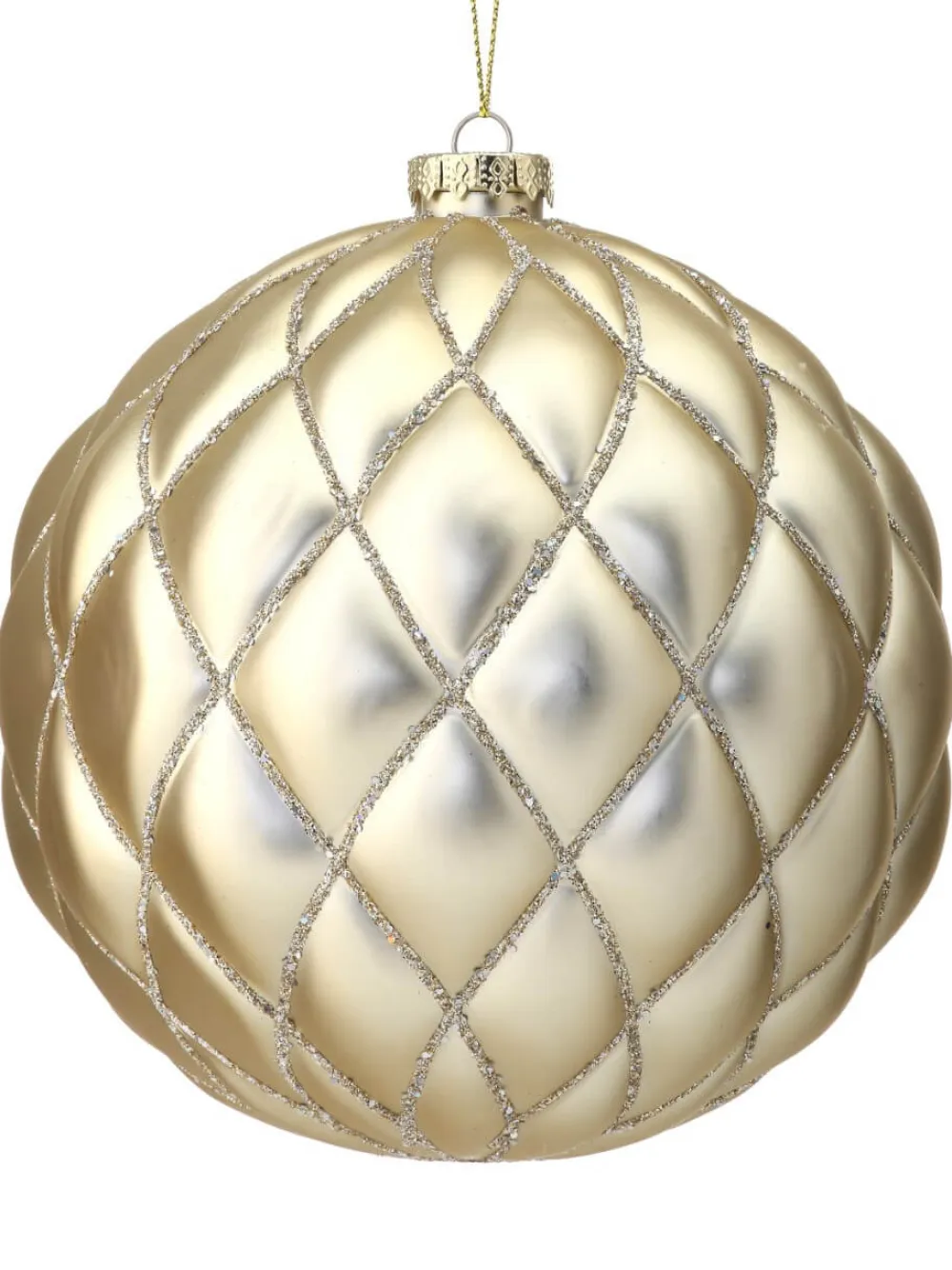 Decorator's Warehouse 15 CM Champagne Matte Glitter Net Ball Ornament > Christmas Decor|Natural Elegance