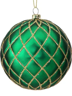 Decorator's Warehouse 10 CM Quilted Matte Glitter Net Ball Ornament Emerald Green > Nutcracker|Christmas Decor