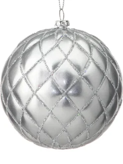 Decorator's Warehouse 10 CM Silver Matte Glitter Net Ball Ornament > White Christmas|Christmas Decor
