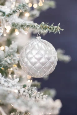 Decorator's Warehouse 10 CM Silver Matte Glitter Net Ball Ornament > White Christmas|Christmas Decor
