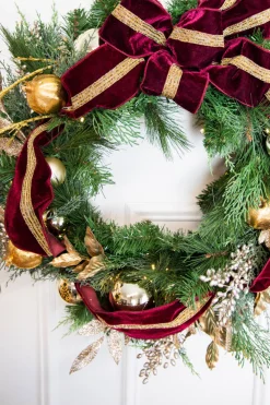 Decorator's Warehouse 30” Cordless Prelit Crimson & Gold Holiday Wreath > Christmas Sale|Christmas Decor