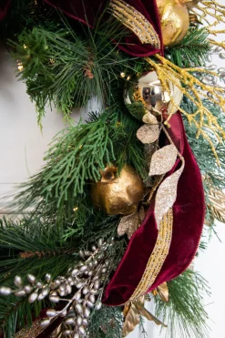 Decorator's Warehouse 30” Cordless Prelit Crimson & Gold Holiday Wreath > Christmas Sale|Christmas Decor