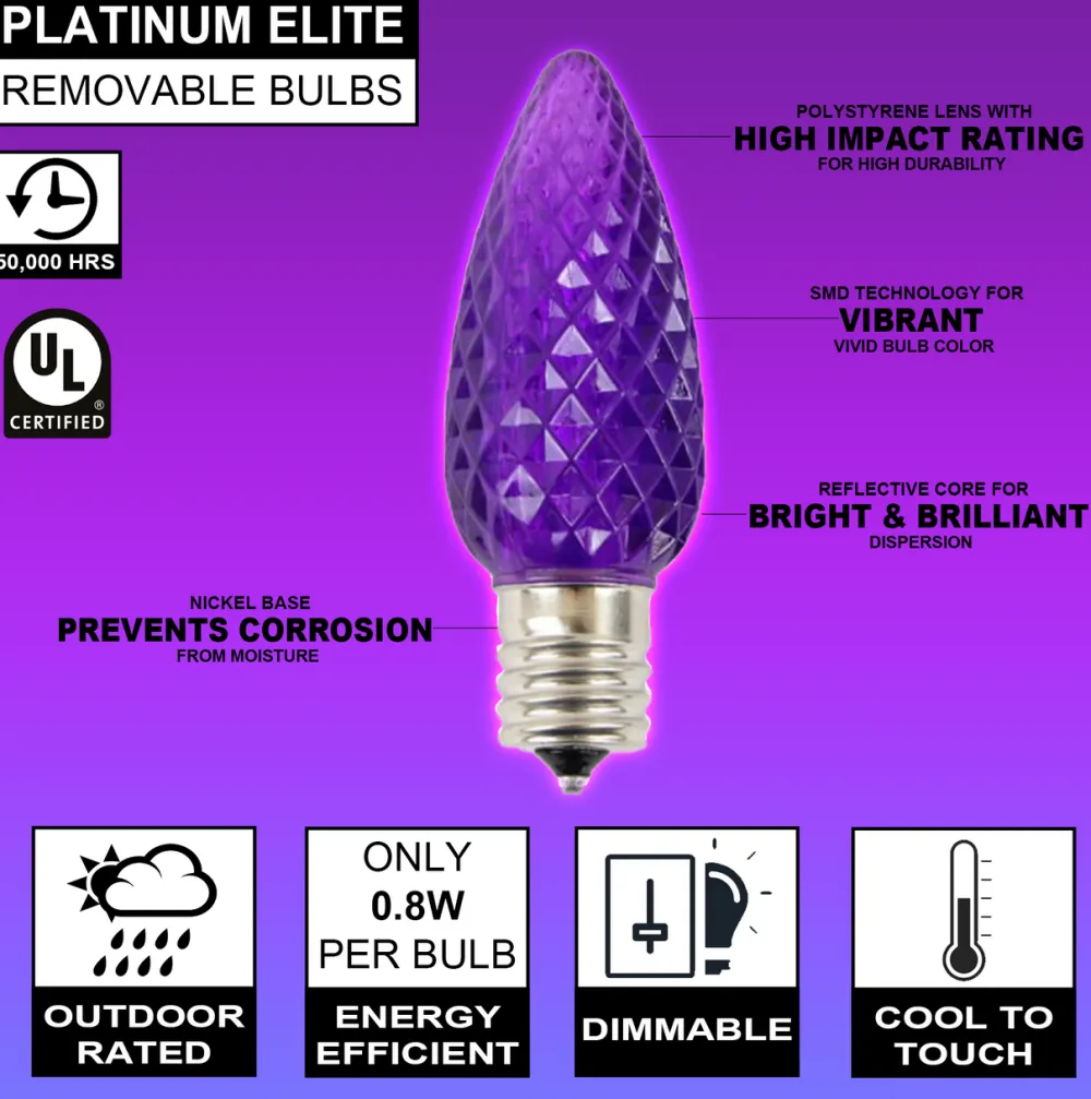 Decorator's Warehouse C9 Platinum Elite LED SMD Bulb (25 bulbs/bag) - Faceted, Purple > C9 Bulbs|Christmas Decor