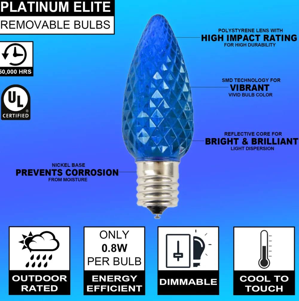 Decorator's Warehouse C9 Platinum Elite LED SMD Bulb (25 bulbs/bag) - Faceted, Blue > C9 Bulbs|Christmas Decor
