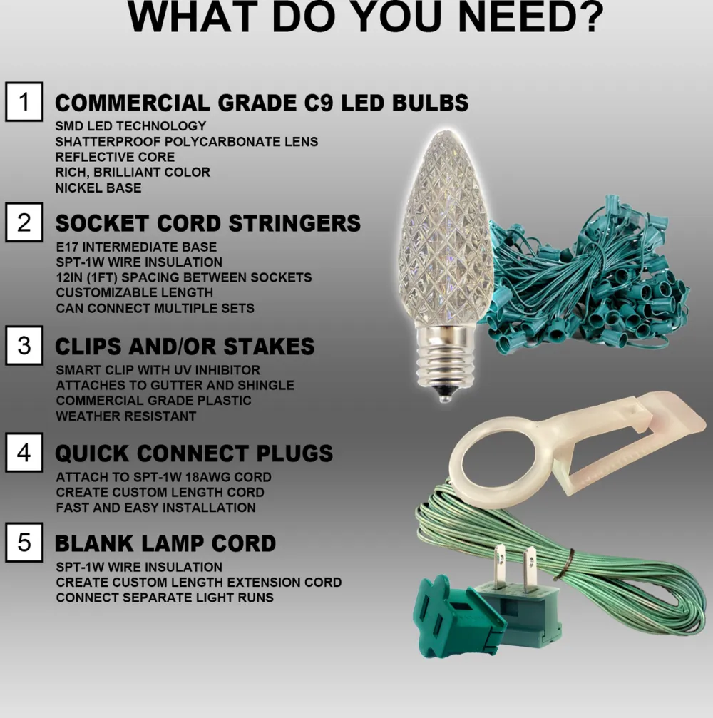 Decorator's Warehouse C9 Platinum Elite LED SMD Bulb (25 bulbs/bag) - Faceted, Green > C9 Bulbs|Christmas Decor