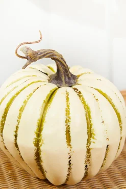 Decorator's Warehouse 6" Cream/Green Harvest Vine Pumpkin > Fall Decor|Fall Decor