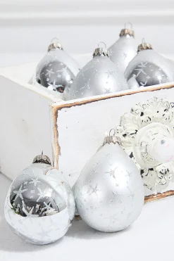 Decorator's Warehouse 6ct Drop Bright Silver & Silver with Silver Stars > White Christmas|Boxed Sets