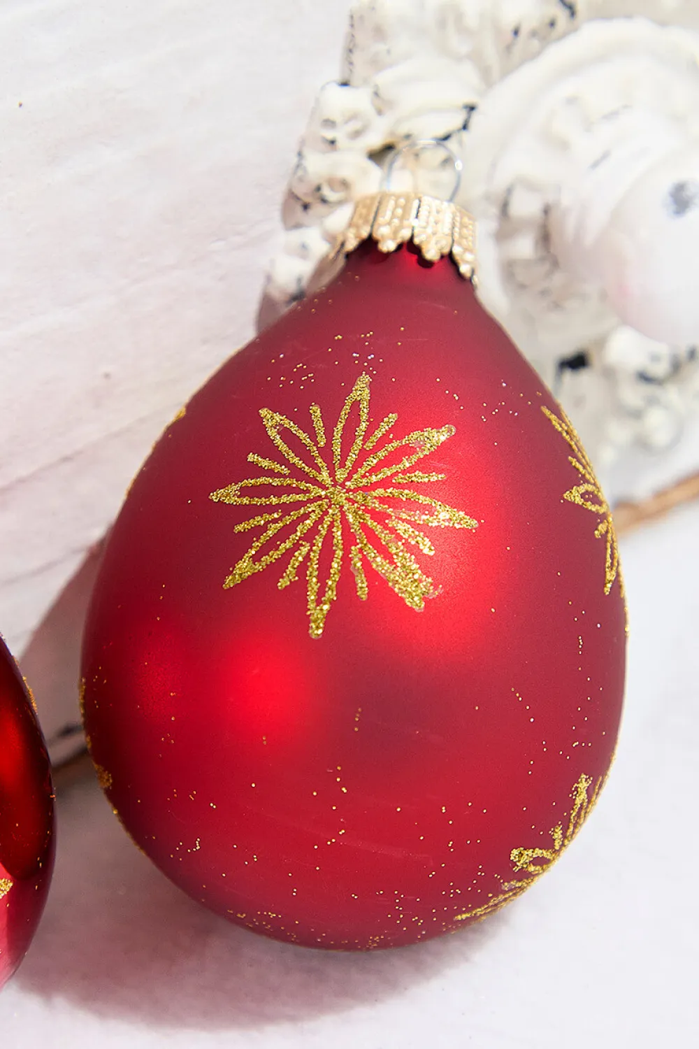 Decorator's Warehouse 6ct Drop Glass Christmas Red & Red Velvet With Gold Snowflake > Boxed Sets|Christmas Sale