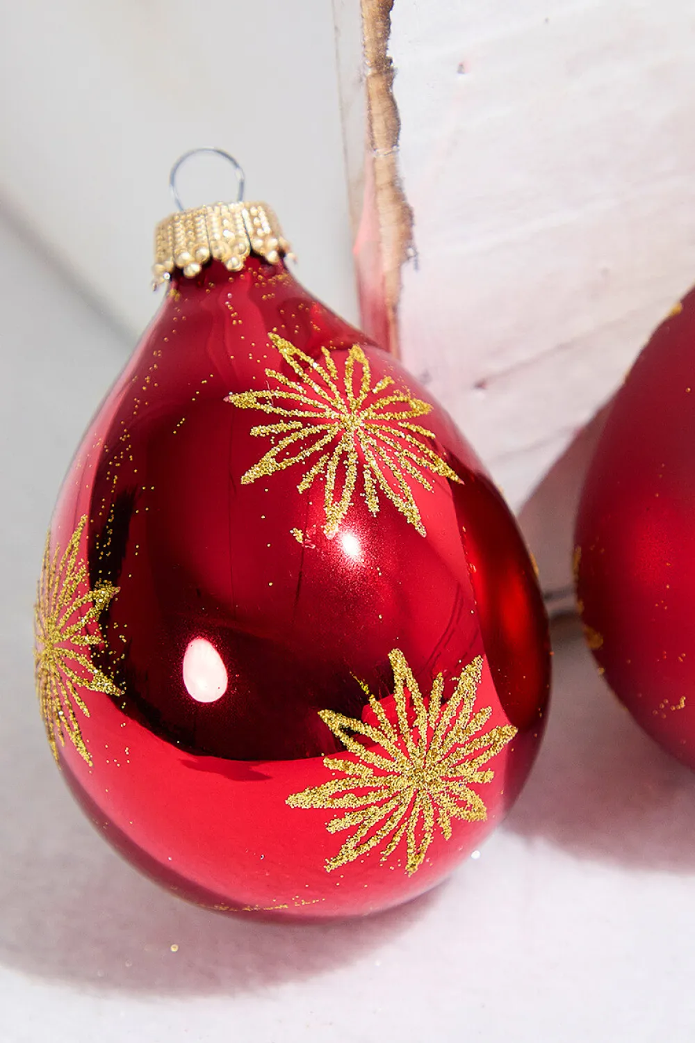 Decorator's Warehouse 6ct Drop Glass Christmas Red & Red Velvet With Gold Snowflake > Boxed Sets|Christmas Sale